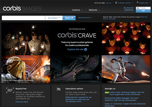 Crave Feature on Corbis Homepage