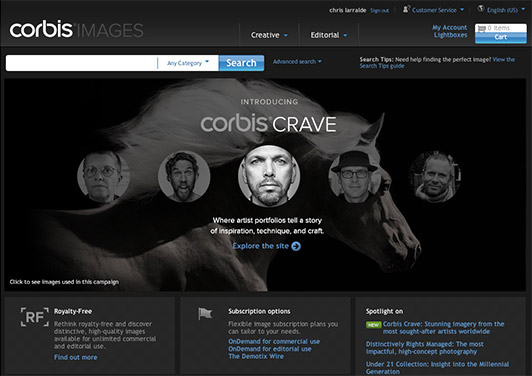 Crave Feature on Corbis Homepage